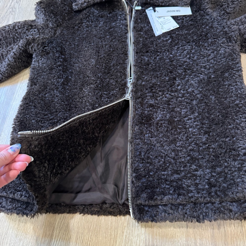 Jason Wu Chocolate Brown Faux Fur Jacket Women's Small‎ Teddy Zipper Coat NWT - Picture 6 of 9